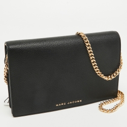 Pre Owned Marc Jacobs Black Faux Leather Chain Flap Bag