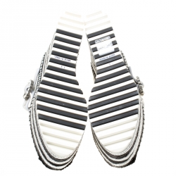 Pre Owned Marc Jacobs Metallic Silver Leather Suzi Crystal Embellished Brooch Mary Jane Espadrille Platforms Size 39