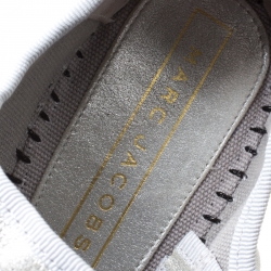 Pre Owned Marc Jacobs Metallic Silver Leather Suzi Crystal Embellished Brooch Mary Jane Espadrille Platforms Size 39