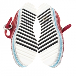 Pre Owned Marc Jacobs Metallic Red Leather Suzi Crystal Embellished Brooch Mary Jane Espadrille Platforms Size 38