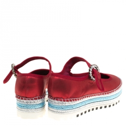 Pre Owned Marc Jacobs Metallic Red Leather Suzi Crystal Embellished Brooch Mary Jane Espadrille Platforms Size 38