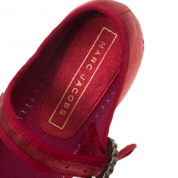 Pre Owned Marc Jacobs Metallic Red Leather Suzi Crystal Embellished Brooch Mary Jane Espadrille Platforms Size 38