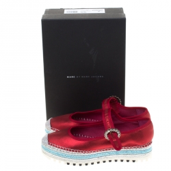 Pre Owned Marc Jacobs Metallic Red Leather Suzi Crystal Embellished Brooch Mary Jane Espadrille Platforms Size 38