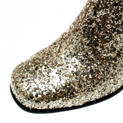 Pre Owned Marc Jacobs Metallic Gold Coarse Glitter Camilla Block Heel Ankle Boots Size 37