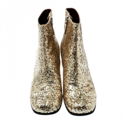 Pre Owned Marc Jacobs Metallic Gold Coarse Glitter Camilla Block Heel Ankle Boots Size 37