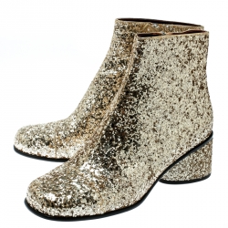 Pre Owned Marc Jacobs Metallic Gold Coarse Glitter Camilla Block Heel Ankle Boots Size 37