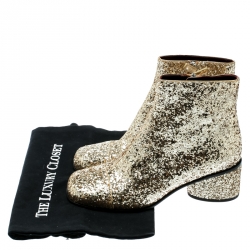 Pre Owned Marc Jacobs Metallic Gold Coarse Glitter Camilla Block Heel Ankle Boots Size 37