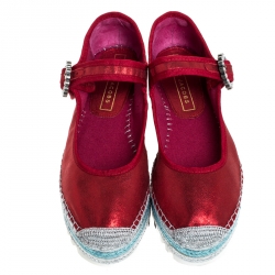 Pre Owned Marc Jacobs Metallic Red Nubuck Suzi Crystal Embellished Brooch Mary Jane Espadrille Platforms Size 39