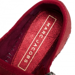 Pre Owned Marc Jacobs Metallic Red Nubuck Suzi Crystal Embellished Brooch Mary Jane Espadrille Platforms Size 39