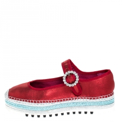 Pre Owned Marc Jacobs Metallic Red Nubuck Suzi Crystal Embellished Brooch Mary Jane Espadrille Platforms Size 39