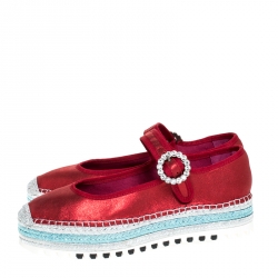 Pre Owned Marc Jacobs Metallic Red Nubuck Suzi Crystal Embellished Brooch Mary Jane Espadrille Platforms Size 39