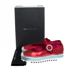 Pre Owned Marc Jacobs Metallic Red Nubuck Suzi Crystal Embellished Brooch Mary Jane Espadrille Platforms Size 39