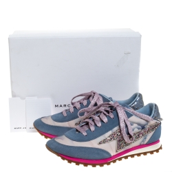 Pre Owned Marc Jacobs Multicolor Suede And Fabric Astor Lightning Bolt Low Top Sneakers Size 37