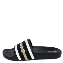 Pre Owned Marc Jacobs Monochrome Rubber Logo Web Flat Slides Size 36