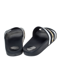 Pre Owned Marc Jacobs Monochrome Rubber Logo Web Flat Slides Size 36