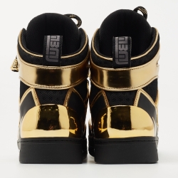 Marc Jacobs Black/Gold Leather and Mesh High Top Sneakers Size 38