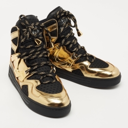 Marc Jacobs Black/Gold Leather and Mesh High Top Sneakers Size 38