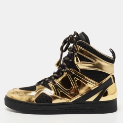 Marc Jacobs Black/Gold Leather and Mesh High Top Sneakers Size 38
