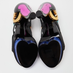 Marc Jacobs Multicolor Leather and Watersnake Heart Cut Out Open Toe Platform Pumps Size 37.5