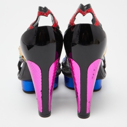 Marc Jacobs Multicolor Leather and Watersnake Heart Cut Out Open Toe Platform Pumps Size 37.5