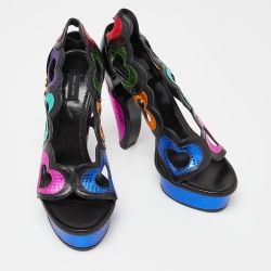 Marc Jacobs Multicolor Leather and Watersnake Heart Cut Out Open Toe Platform Pumps Size 37.5