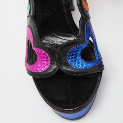Marc Jacobs Multicolor Leather and Watersnake Heart Cut Out Open Toe Platform Pumps Size 37.5
