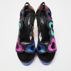 Marc Jacobs Multicolor Leather and Watersnake Heart Cut Out Open Toe Platform Pumps Size 37.5