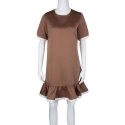 Pre Owned Marc Jacobs Brown Short Sleeve Ruffle Bottom Dress S