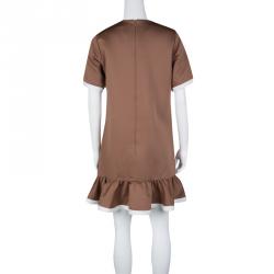 Pre Owned Marc Jacobs Brown Short Sleeve Ruffle Bottom Dress S