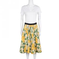 Pre Owned Marc Jacobs Beige Floral Print Pleated Midi Skirt XS