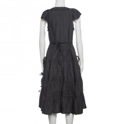 Marc Jacobs Grey Plunge Neck Ruffled Tie Detail Silk Dress S