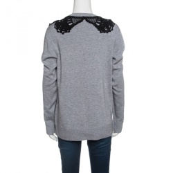Pre Owned Marc Jacobs Grey Contrast Crochet Collar Detail Sweatshirt S