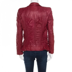 Pre Owned Marc Jacobs Brick Red Leather Quilted Shoulder Biker Jacket S