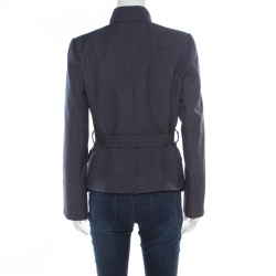 Pre Owned Marc Jacobs Indigo Wool Patch Pocket Detail Belted Jacket M