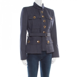 Pre Owned Marc Jacobs Indigo Wool Patch Pocket Detail Belted Jacket M