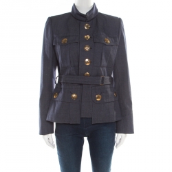 Pre Owned Marc Jacobs Indigo Wool Patch Pocket Detail Belted Jacket M
