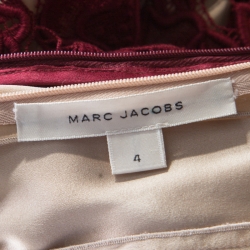 Pre Owned Marc Jacobs Burgundy Rose Guipure Lace Cap Sleeve Midi Dress S