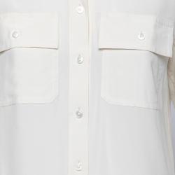 Pre Owned Marc Jacobs Ivory Silk Epaulette Detail Button Front Shirt M