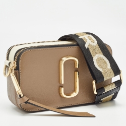 Marc Jacobs Brown/Cream Patent Leather Snapshot Camera Crossbody Bag
