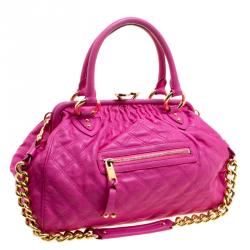 Pre Owned Marc Jacobs Pink Quilted Leather Stam Satchel