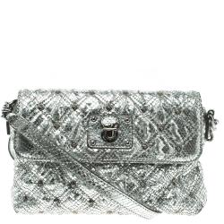Marc Jacobs Silver Quilted Python Embossed Leather Crossbody Bag
