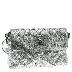 Marc Jacobs Silver Quilted Python Embossed Leather Crossbody Bag