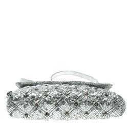 Marc Jacobs Silver Quilted Python Embossed Leather Crossbody Bag