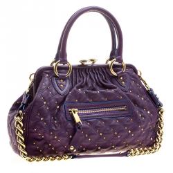 Pre Owned Marc Jacobs Purple Quilted Leather Studded Stam Shoulder Bag