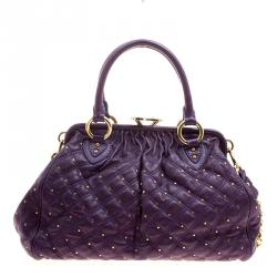 Pre Owned Marc Jacobs Purple Quilted Leather Studded Stam Shoulder Bag