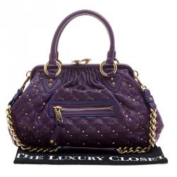Pre Owned Marc Jacobs Purple Quilted Leather Studded Stam Shoulder Bag