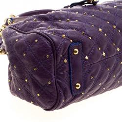 Pre Owned Marc Jacobs Purple Quilted Leather Studded Stam Shoulder Bag