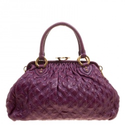 Pre Owned Marc Jacobs Purple Quilted Snake Embossed Leather Snake Skin Trim Stam Shoulder Bag
