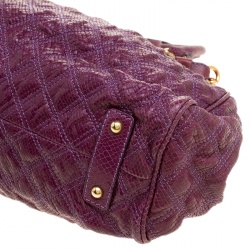Pre Owned Marc Jacobs Purple Quilted Snake Embossed Leather Snake Skin Trim Stam Shoulder Bag