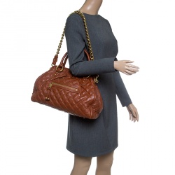 Pre Owned Marc Jacobs Cognac Quilted Leather Stam Shoulder Bag